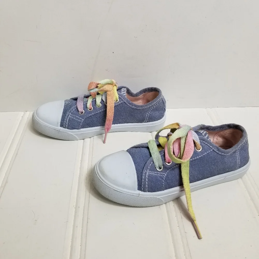 Bobbie Brooks Sneakers Girls 12 Canvas Rainbow Lace Up Lightweight Blue Casual